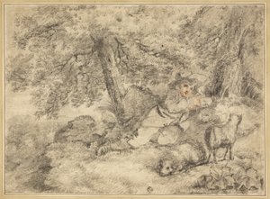 Pásztor fiú bárányokkal az erdőben alkotó: George Morland