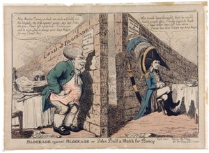 Blockade against Blockade vagy John Bull a Match for Boney alkotó: George Moutard Woodward