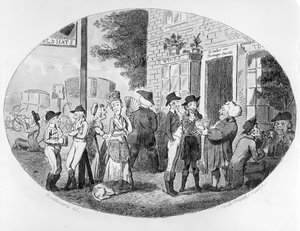 Az Old Hats Tavern kívül, Isaac Cruikshank metszete, 1796