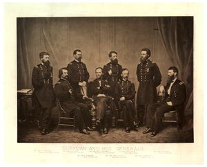 Sherman és tábornokai [Blair egy másik negatívról a nyomtatás előtt hozzáadta], 1865 (szépia fotó)