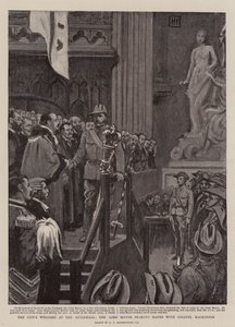 A város üdvözlete a Guildhallban, a Lord Mayor kezet fog Mackinnon ezredessel