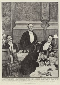 A vacsora Mr. Asquith-nek a Hotel Cecilben, az est vendége, aki beszédet mond alkotó: George Percy Jacomb-Hood
