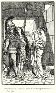 Az Iliász: Andromache és Astyanax találkozik a háborúra készült Hektorral (metszet)