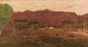 The Old Barn at Whitchurch (ceruza és w/c, papíron kikaparva) alkotó: George Price Boyce