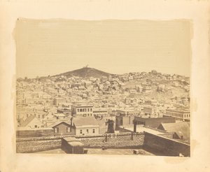 Kilátás a Stockton Street és a Telegraph Hill sarkáról, a Stockton és Sacramento Street sarkáról. alkotó: George R. Fardon