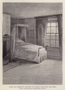 A lincolnshire-i Somersby Rectory szobája, amelyben Alfred, Lord Tennyson angol költő 1809-ben született (litho)
