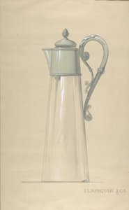 Üveg és ezüst vizeskancsó kivitel, fedővel, 1820-65. alkotó: George Richards Elkington
