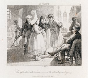 Érdekes találkozás - Bayeux, 1821 körül (rézkarc) alkotó: George Robert Lewis