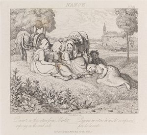 Parasztok visszatérnek a piacról, Nancy, 1821 körül (rézkarc)