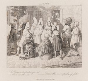 Nők halat vásárolnak, Dieppe, 1821 körül (rézkarc)