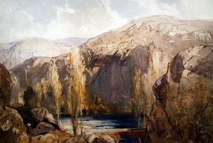 Egy sziklás szurdokban átfolyó folyó (akvarell papíron) alkotó: George Robert Rushton