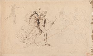 Apollón, Diana és a lovas a „Niobé gyermekeinek halála” című műhöz alkotó: George Romney