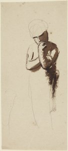 Gyerek, aki az állát támasztja a kezével alkotó: George Romney