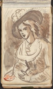 Félalakos portré egy kalapos hölgyről alkotó: George Romney