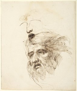 Szakállas férfi feje, arcvonásainak ábrázolása; Hátoldal: ülő nő gyermekkel alkotó: George Romney