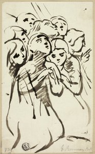 Térdelő alakok összebújva alkotó: George Romney