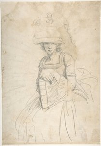 Könyvet tartó hölgy (előlap); A színek palettára helyezésének vázlata (hátlap) alkotó: George Romney