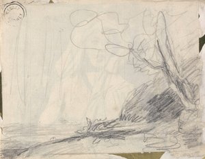 Tájképvázlat „Titania kísérői denevéreket üldöznek” című festményhez alkotó: George Romney