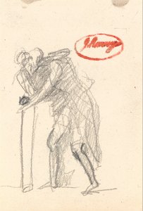 Valószínűleg egy hajlított figura bottal az "Öregkorból" alkotó: George Romney