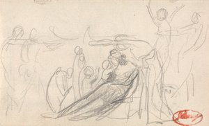 Fekvő alak gyermekekkel és egyéb alakokkal alkotó: George Romney