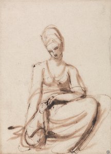 Ülő nő állatot etet alkotó: George Romney