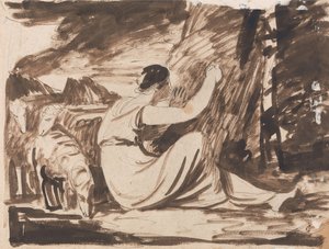 Pásztornő, aki feliratot vés egy fára alkotó: George Romney