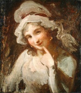 Tanulmány egy mosolygó fiatal nőről (olaj, vászon) alkotó: George Romney