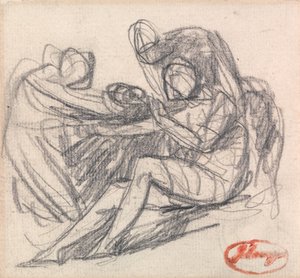 Két alak, akik egy ülő alakot segítenek alkotó: George Romney