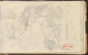 Két alak, akik egy földön fekvő alakot emelnek fel alkotó: George Romney