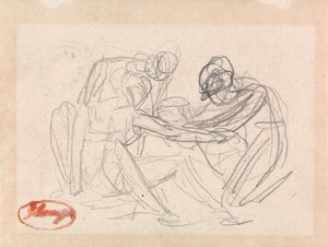 Két térdelő alak egy ülő alak előtt alkotó: George Romney