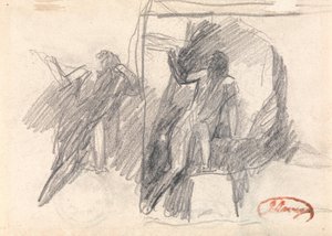 Két vázlat egy félig térdelő alakról alkotó: George Romney