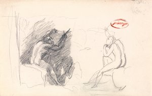Két vázlat egy ülő férfiaktról, hátulról nézve alkotó: George Romney