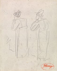 Két magas kalapot viselő, álló alak alkotó: George Romney