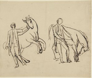 Két vázlat egy lóval ábrázolt férfi portréjához alkotó: George Romney