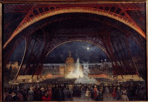 Éjszakai buli az 1889-es egyetemes kiállításon az Eiffel-torony alatt Georges Roux festménye (XIX. század) 1889 V. 0,95x0,65 m Párizs, Musee Carnavalet