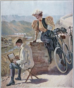 Akvarell és kerékpározás – Georges Roux litográfiája, 1900. sz