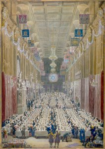 Kilátás a Lord Mayor vacsorájára a Guildhallban, London Cityben, 1828