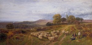 Kiterjedt táj egy pásztorral és juhnyájjal, Surrey (olaj, vászon) alkotó: George Shalders