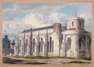 Kilátás a Temple Churchre a temető túloldaláról, London City, 1811 alkotó: George Shepherd