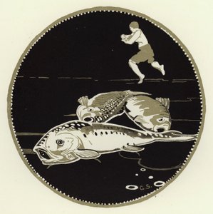 Négy nagy halat látott a jégen heverni (színes litho) alkotó: George Sheringham
