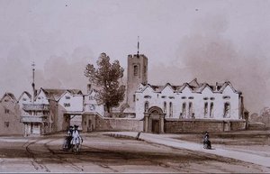 Highgate Iskola és Kápolna, 1840 körül (szépia tintával mosórajz) alkotó: George Sidney Shepherd