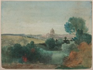 Saint Peters a Campagna felől nézve, 1850 körül (wc ceruzával papíron) alkotó: George Snr. Inness