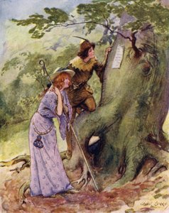 Ganymedes és Aliena furcsán meglepődtek, amikor Rosalind nevét találták a fákra vésve? alkotó: George Soper