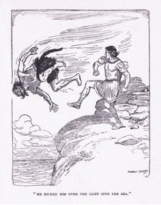 Átrúgta a sziklán a tengerben, a The Heroes-ból, amelyet George Allen és Unwin 1929 adott ki (színes litó) alkotó: George Soper
