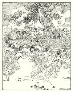 Perseus: "Kéz a kézben táncol a bűbájos fa körül" (litho) alkotó: George Soper