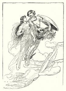Perseus: "Perseus a karjába emelte szép Andromédáját, és a szikla tetejére menekült vele" (litho) alkotó: George Soper