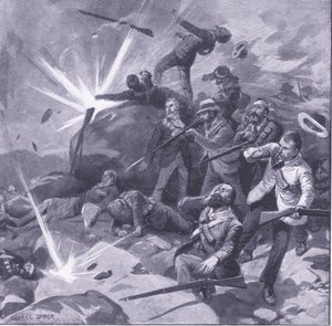 A johannesburgi rendőrség utolsó állása Bergendalban, illusztráció az After Pretoria: The Guerilla War, 1902-ből