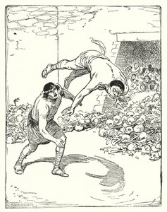 Thészeusz: "Tészeusz a válla fölött letette őt a földre" (litho) alkotó: George Soper