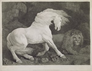 Oroszlántól megrémült ló, a művész által metszett, kocsma. 1788 alkotó: George Stubbs