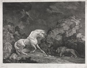 Egy oroszlántól megijedt ló alkotó: George Stubbs